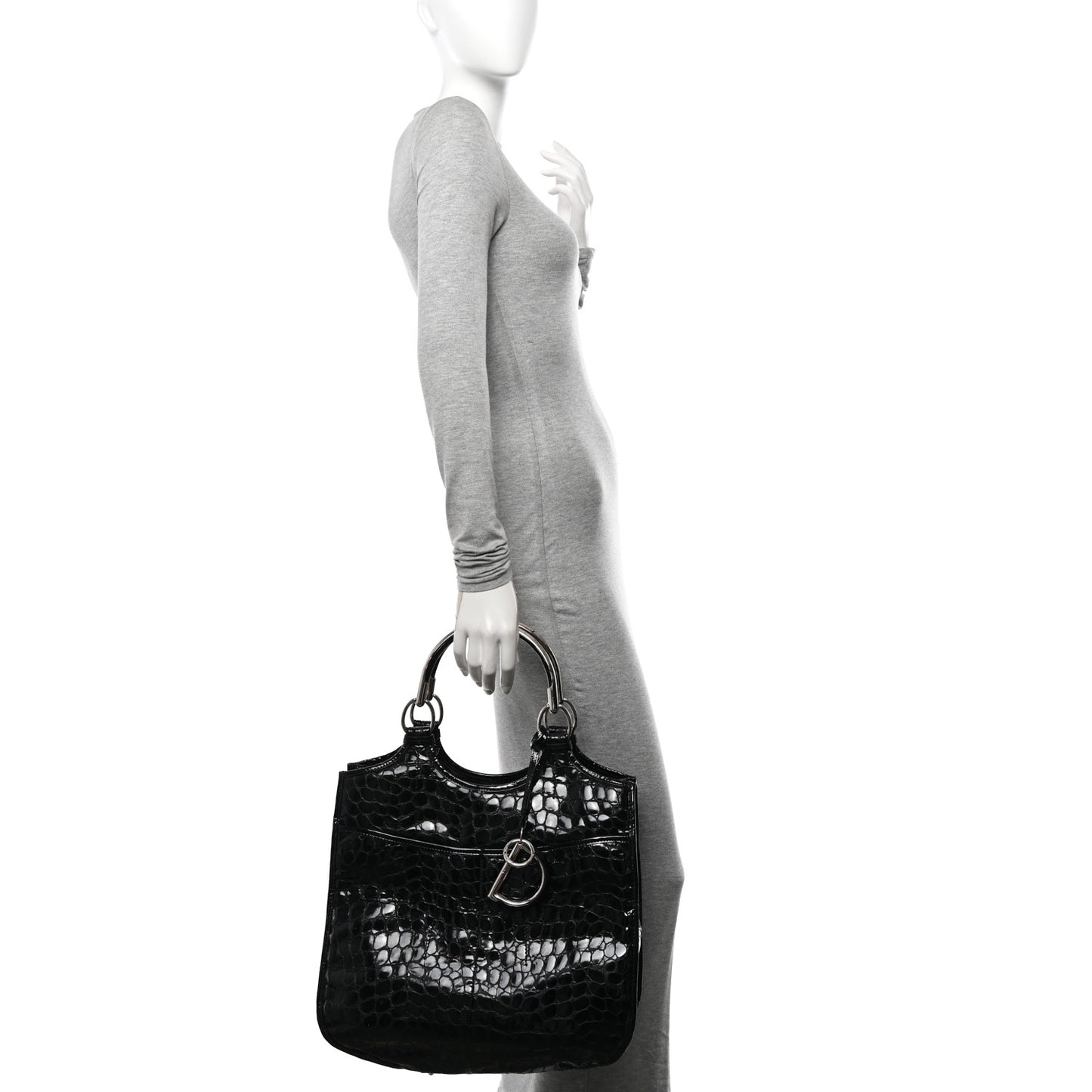 Patent Crocodile Embossed 61 Tote Black