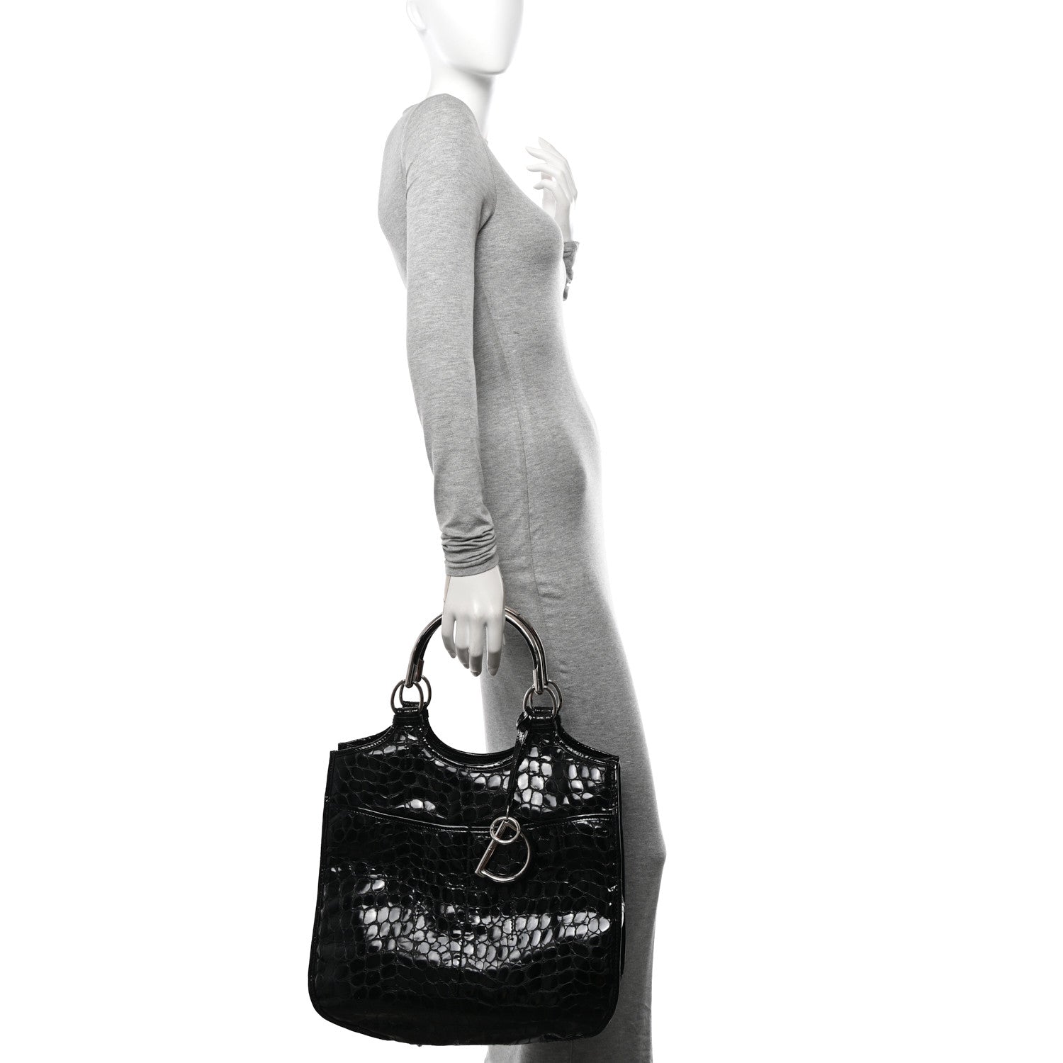 Christian Dior Patent Crocodile Embossed 61 Tote Black 2 of 10