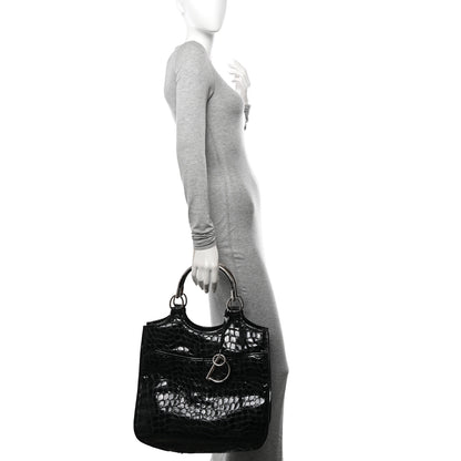 Christian Dior Patent Crocodile Embossed 61 Tote Black 2 of 10