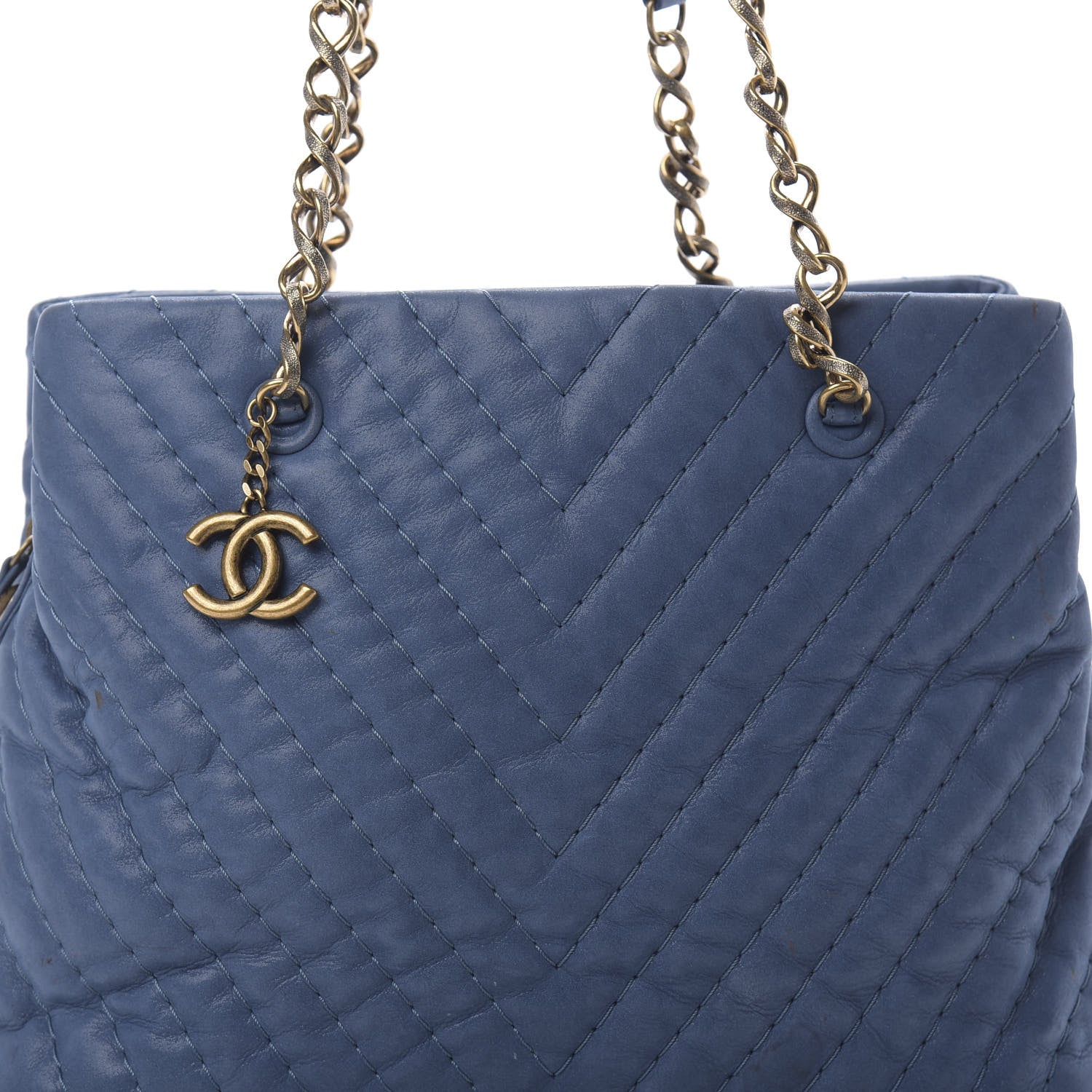 Chanel Iridescent Calfskin Surpique Chevron Tote Blue 7 of 12
