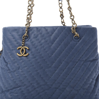 Chanel Iridescent Calfskin Surpique Chevron Tote Blue 7 of 12