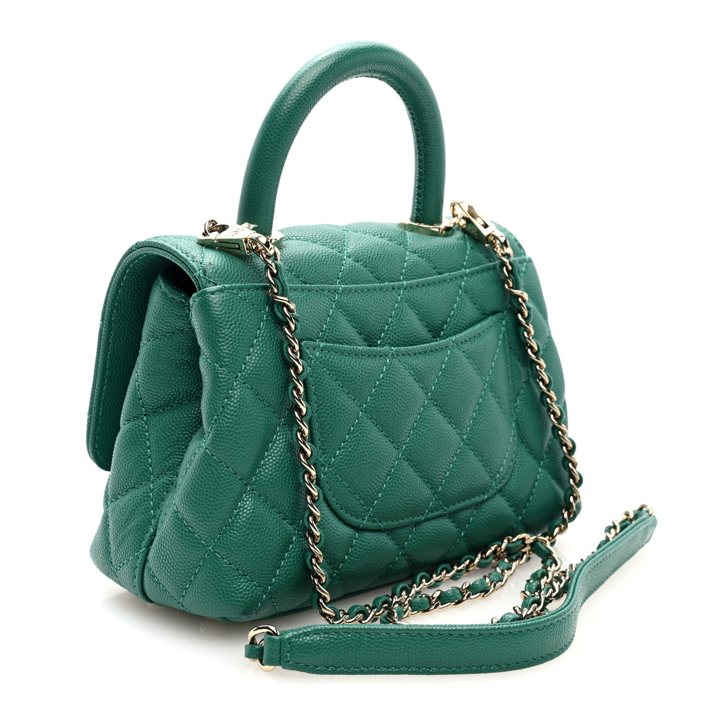 Caviar Quilted Extra Mini Coco Handle Flap Green