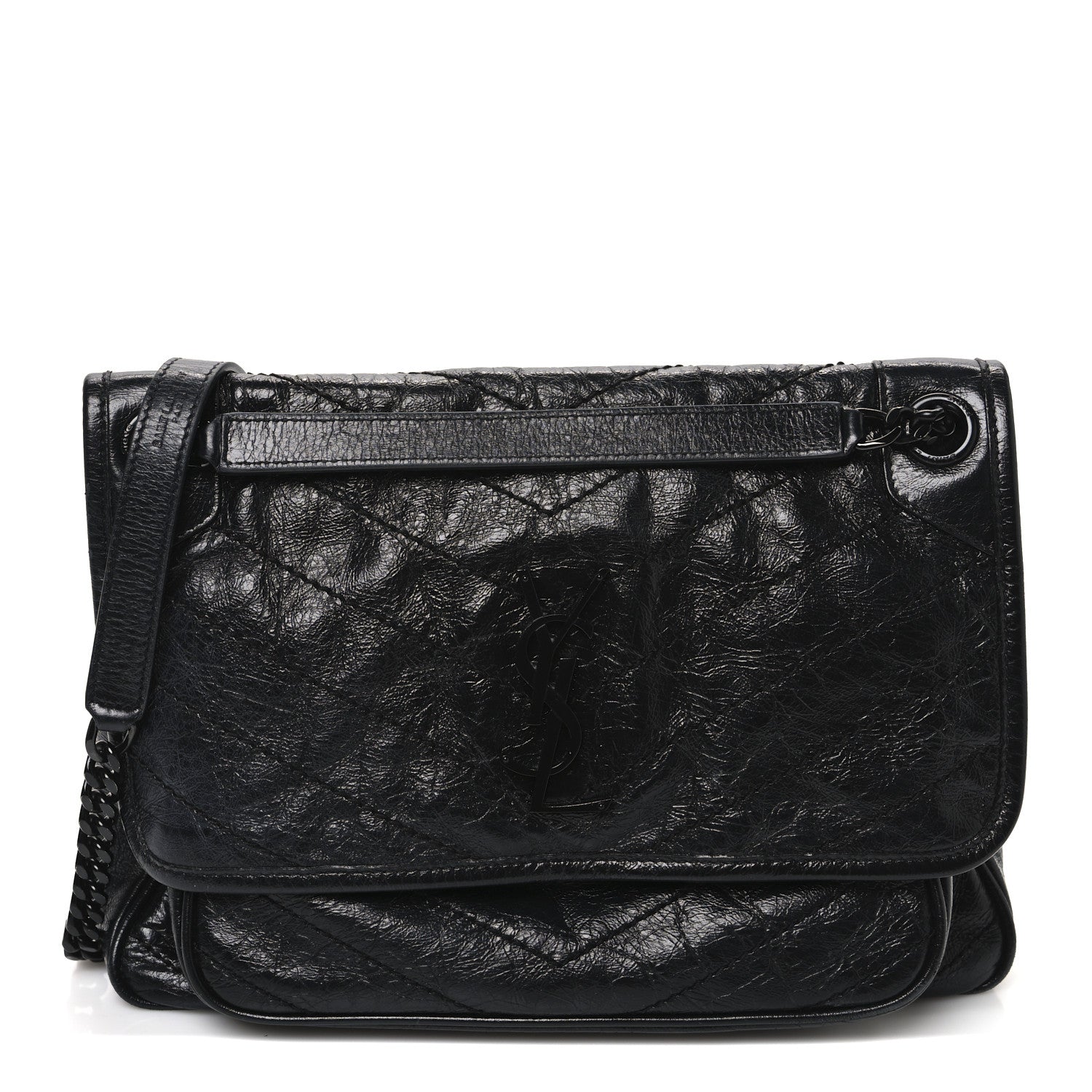 Saint Laurent Crinkled Calfskin Matelasse Monogram Medium Niki Chain Satchel Black 1 of 12