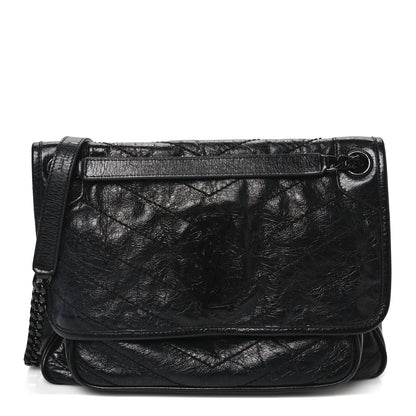 Saint Laurent Crinkled Calfskin Matelasse Monogram Medium Niki Chain Satchel Black 1 of 12