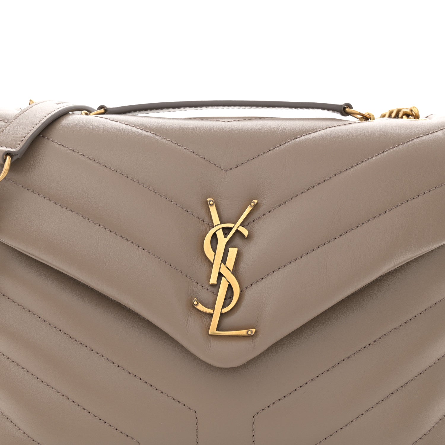 Saint Laurent Calfskin Y Quilted Monogram Small Loulou Chain Satchel Taupe 8 of 12