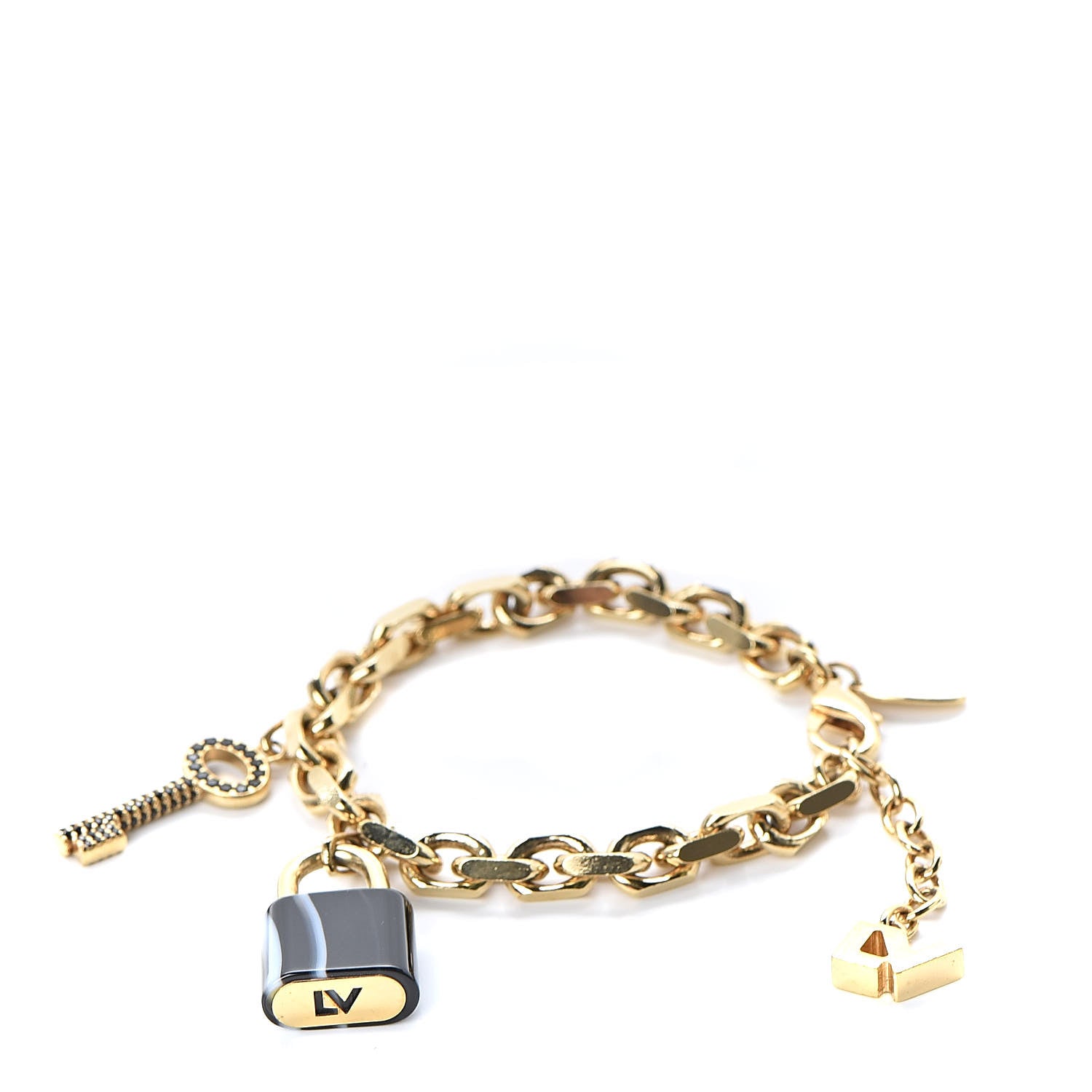 Louis Vuitton Onyx Crystal Padlock and Key Bracelet Gold 1 of 6