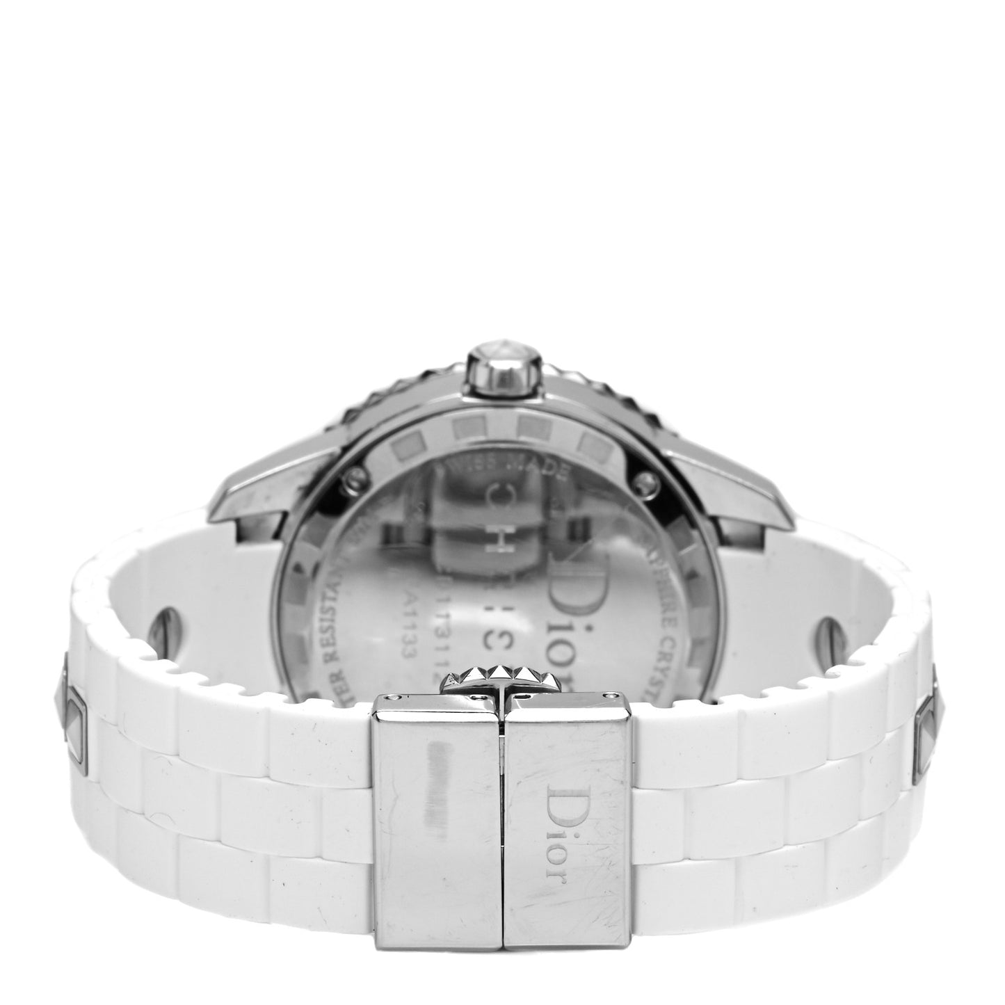 Stainless Steel Rubber Diamond Sapphire 33mm Christal Quartz Watch White