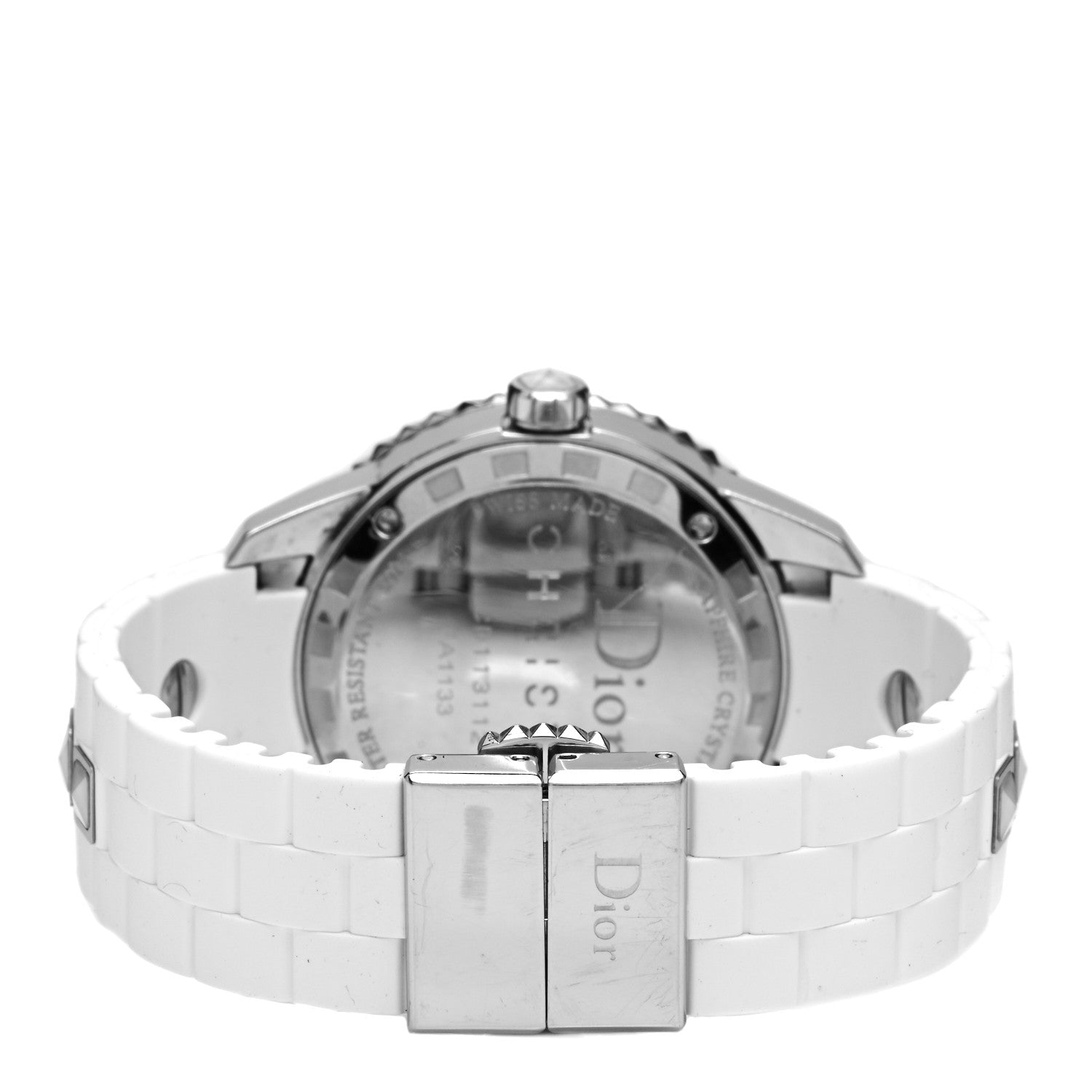 Christian Dior Stainless Steel Rubber Diamond Sapphire 33mm Christal Quartz Watch White 3 of 4