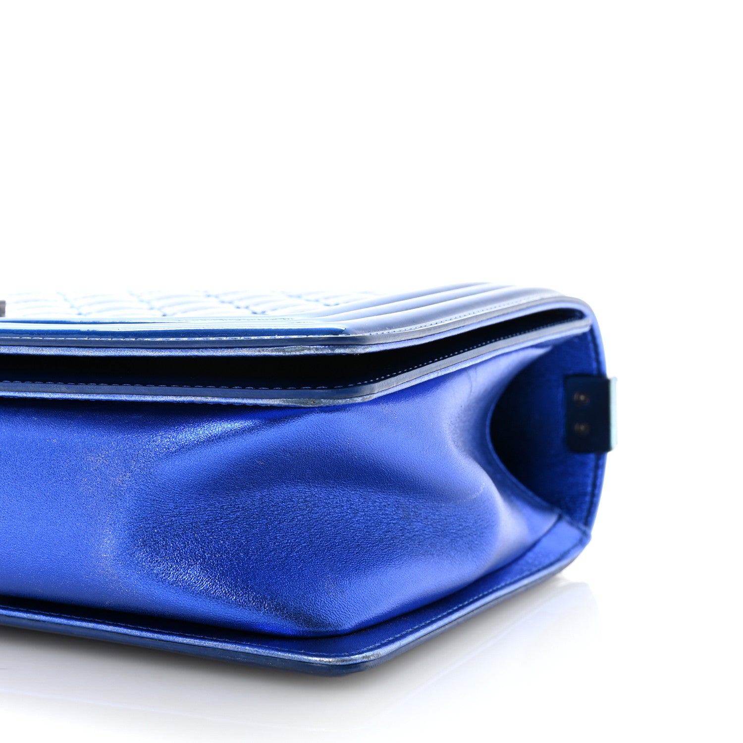 Chanel Metallic Patent Quilted New Medium Boy Flap Blue 1856142