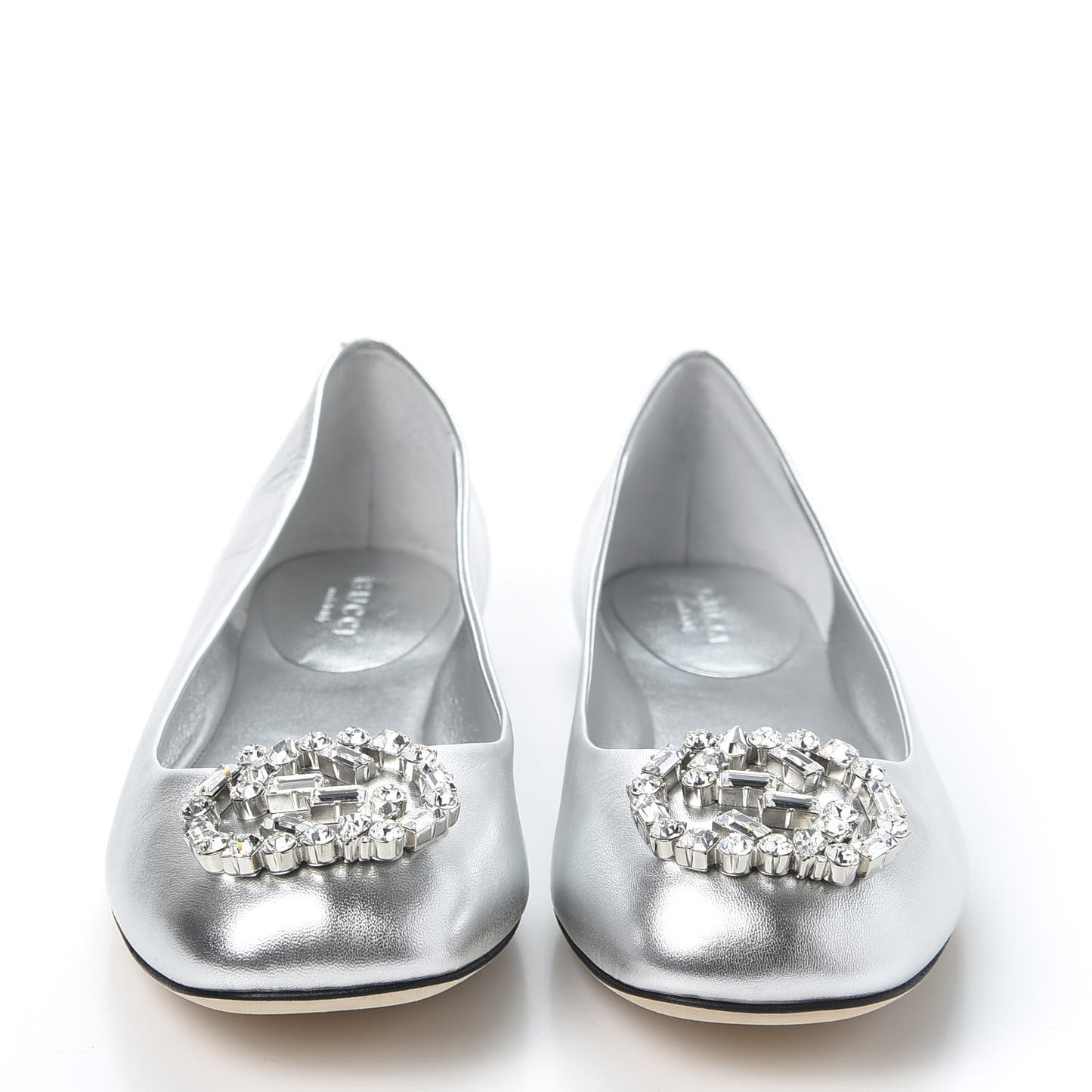 Metallic Nappa Silk Crystal Interlocking G Ballet Flats 39 Argento