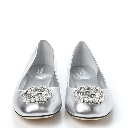 Gucci Metallic Nappa Silk Crystal Interlocking G Ballet Flats 39 Argento 3 of 11