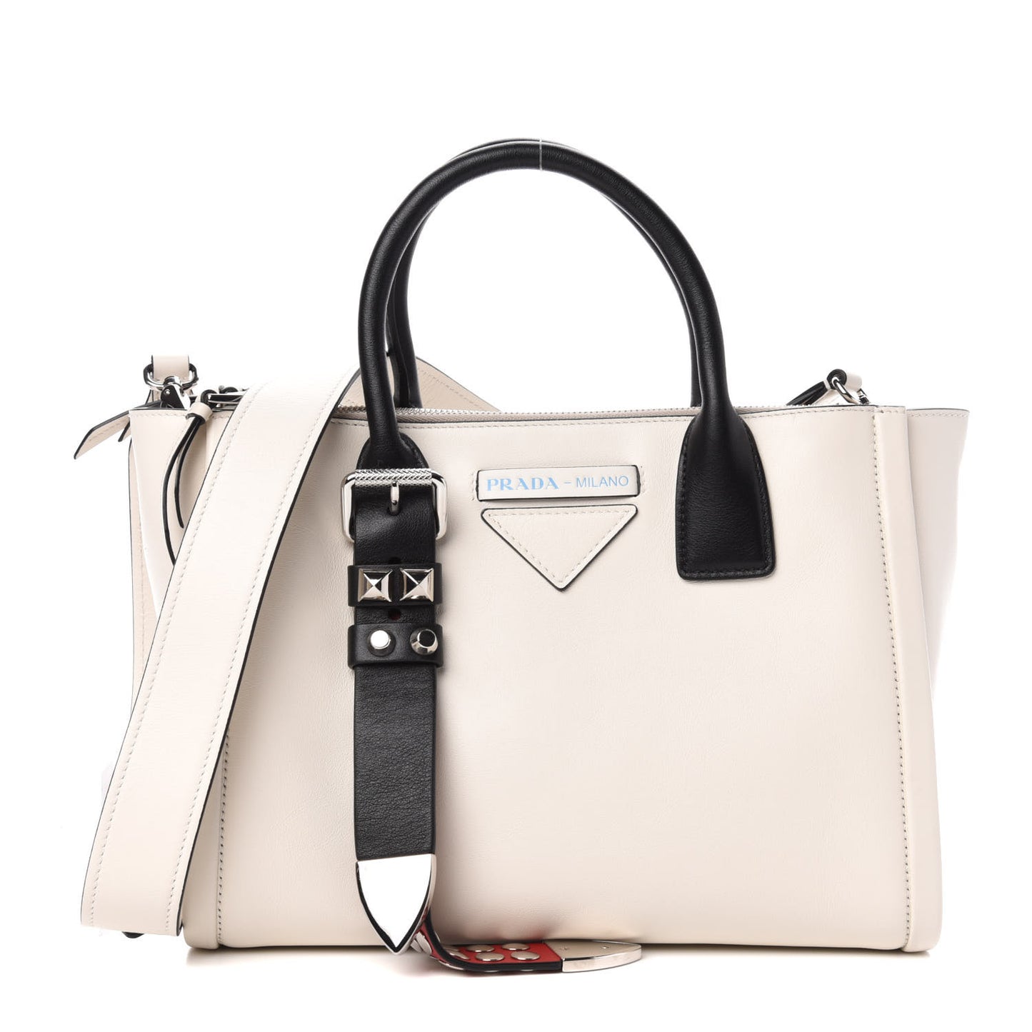 Calfskin Studded Concept Top Handle Bag White