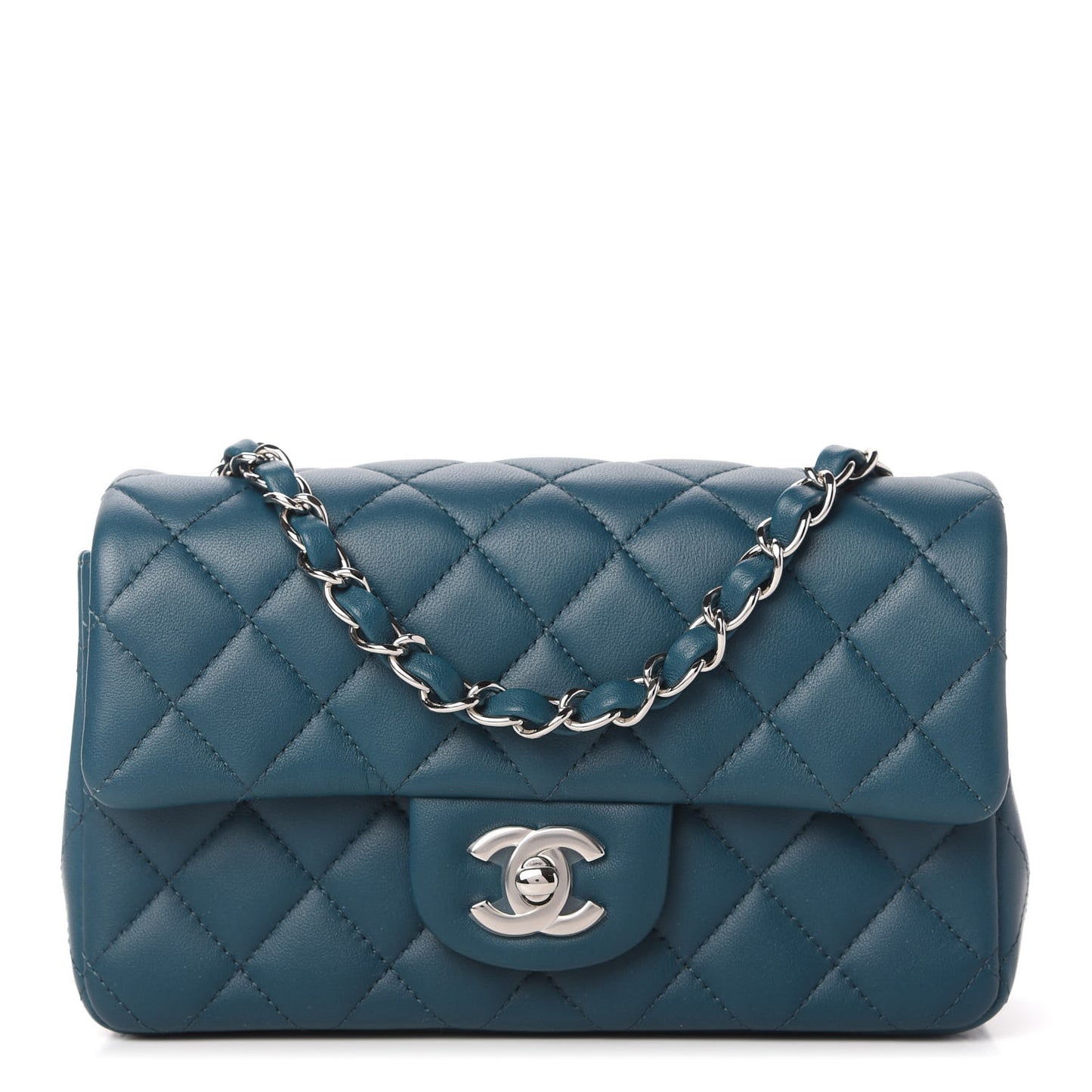 Lambskin Quilted Mini Rectangular Flap Dark Blue