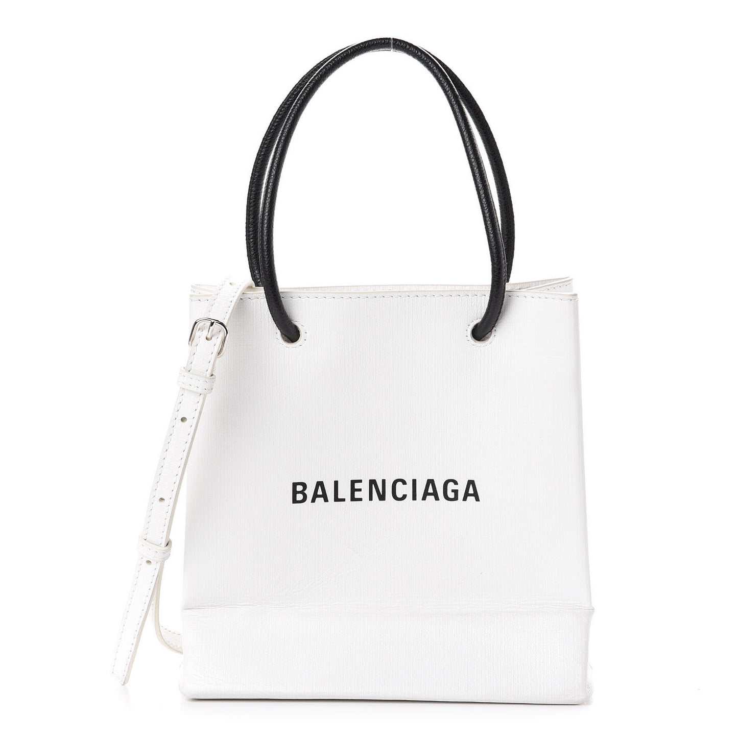Squared Calfskin Logo Shopping Tote XXS White