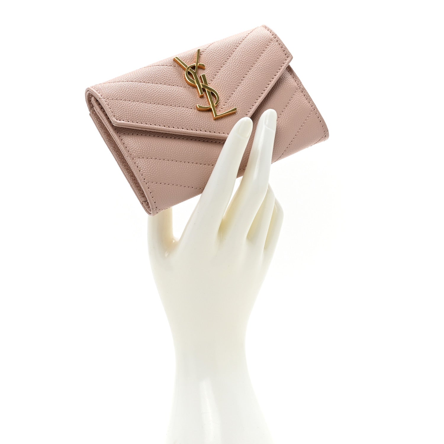 Saint Laurent Grain De Poudre Matelasse Chevron Small Monogram Envelope Wallet Pink 2 of 10