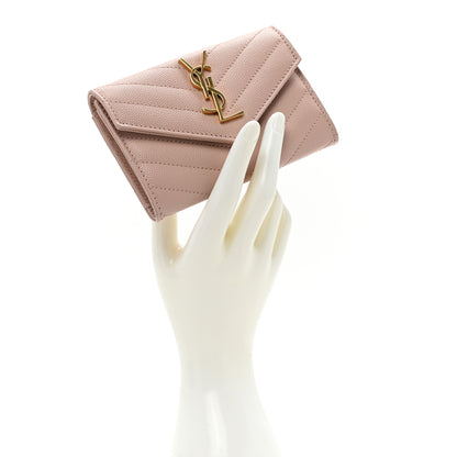 Saint Laurent Grain De Poudre Matelasse Chevron Small Monogram Envelope Wallet Pink 2 of 10