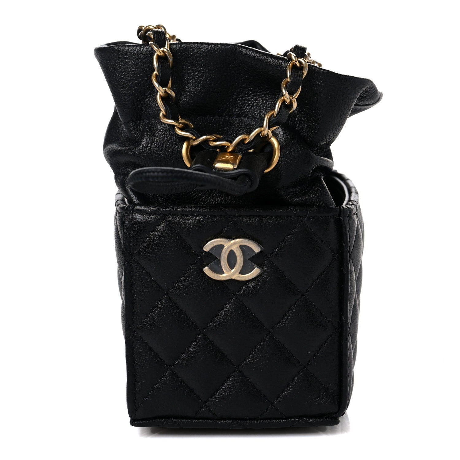 Chanel Calfskin Quilted Mini Drawstring Bucket Bag Black 1 of 9