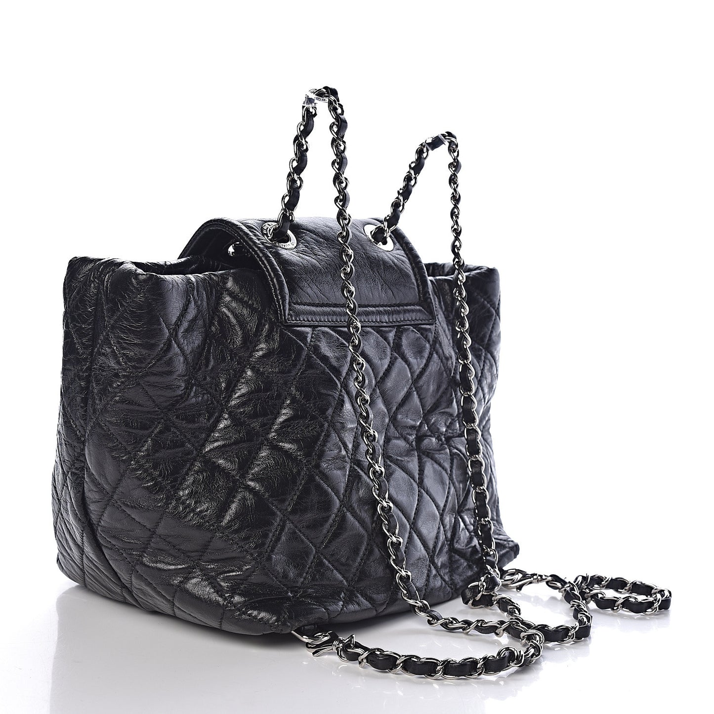 Glazed Calfskin Quilted Beijing Backpack Black
