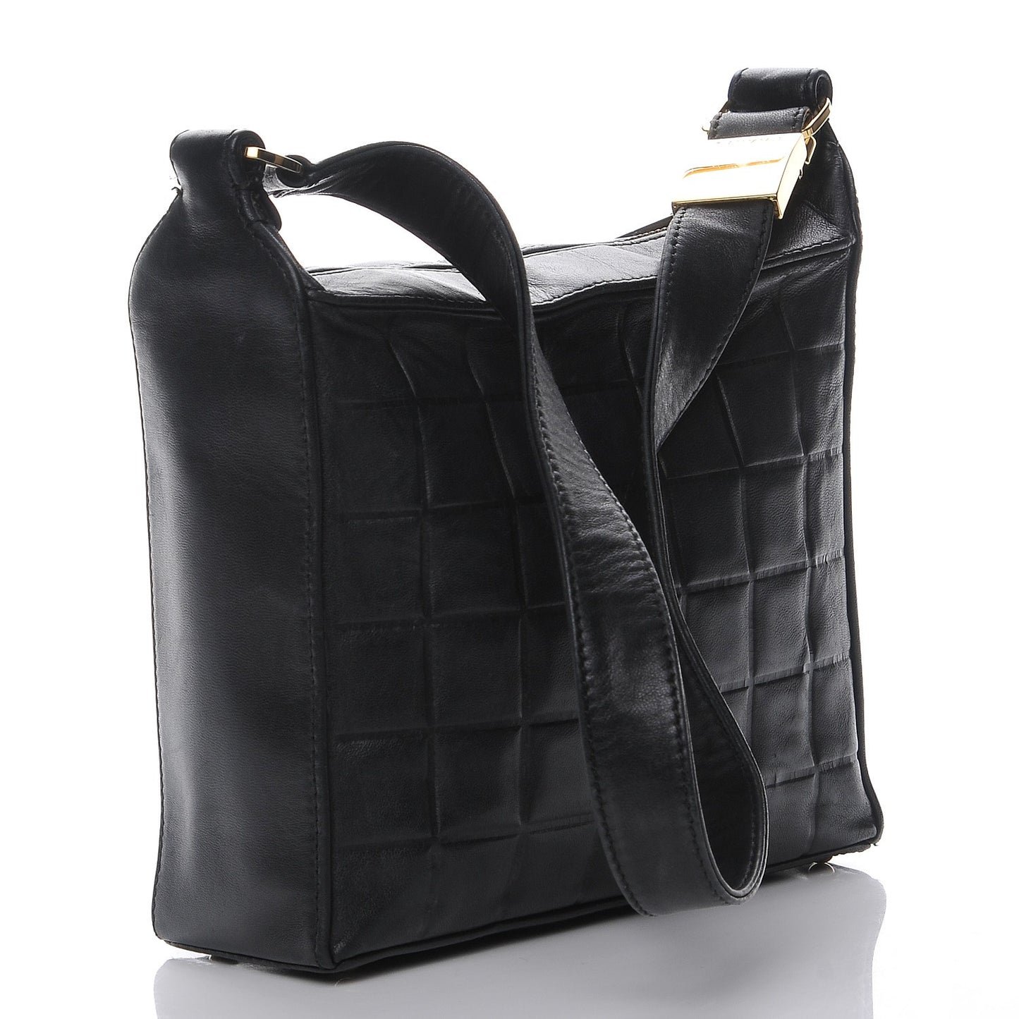 Lambskin Quilted Small Chocolate Bar Shoulder Bag Black