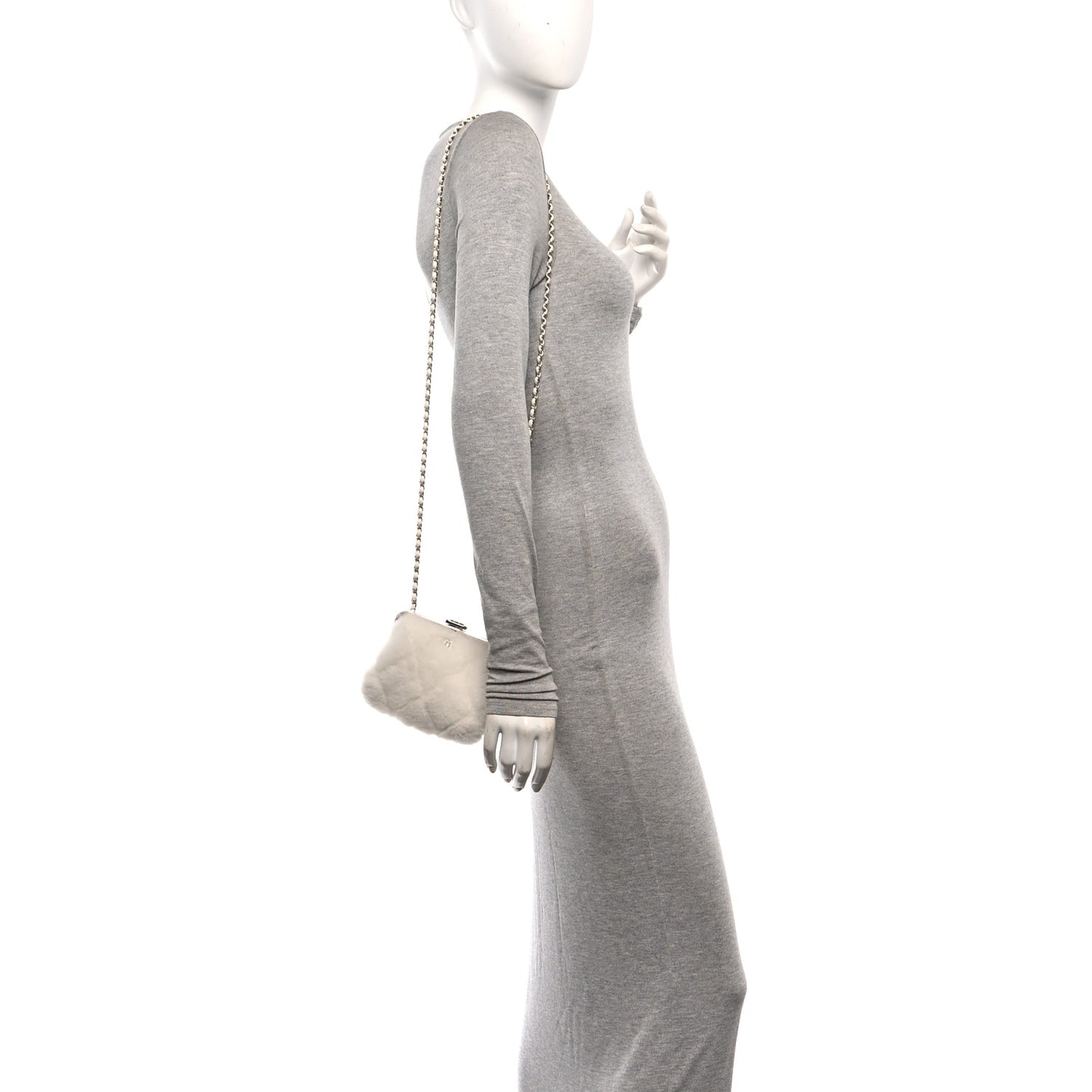 Shearling Sheepskin Lambskin Quilted Clutch With Chain White