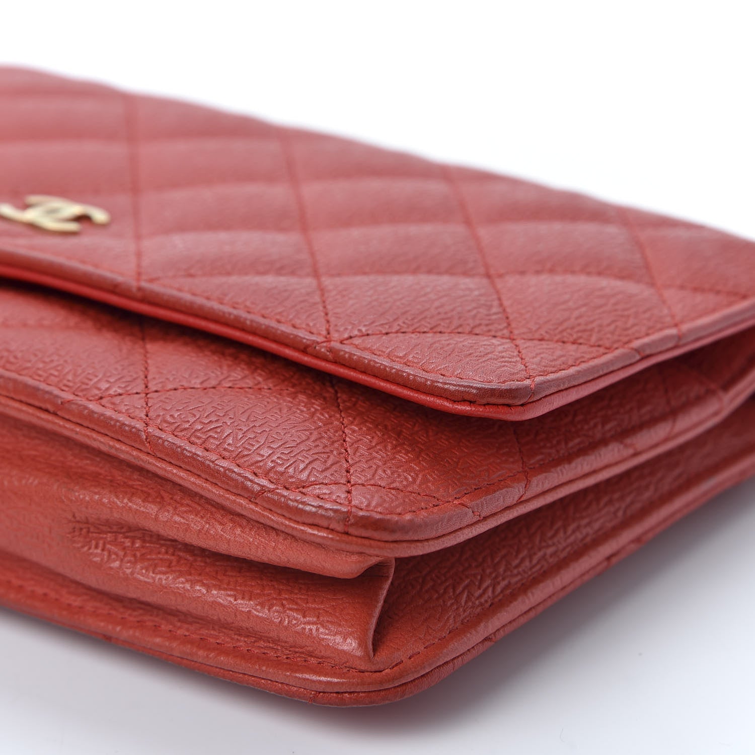 Chanel Letter Calfskin Embossed Quilted Wallet On Chain WOC Red 6 of 11