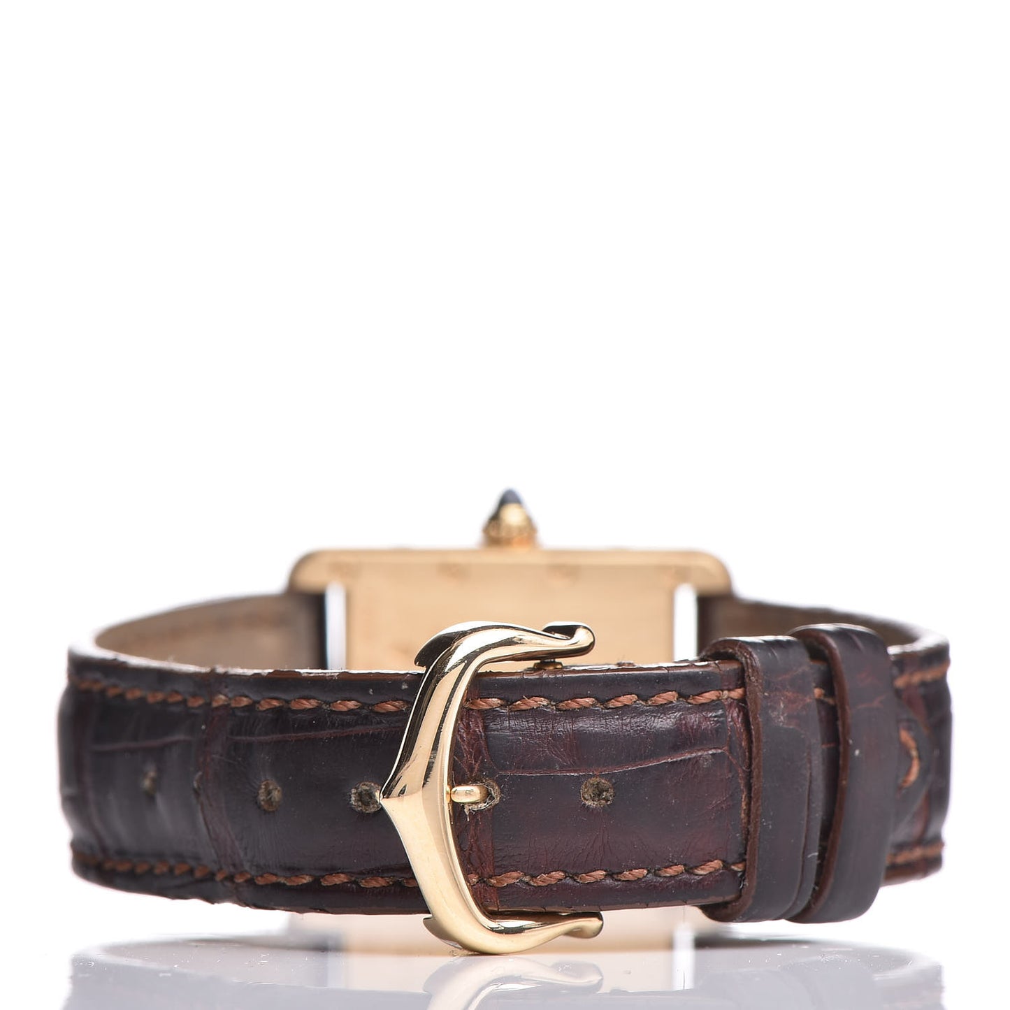 18K Yellow Gold Alligator 22mm Tank Louis Quartz Watch Brown