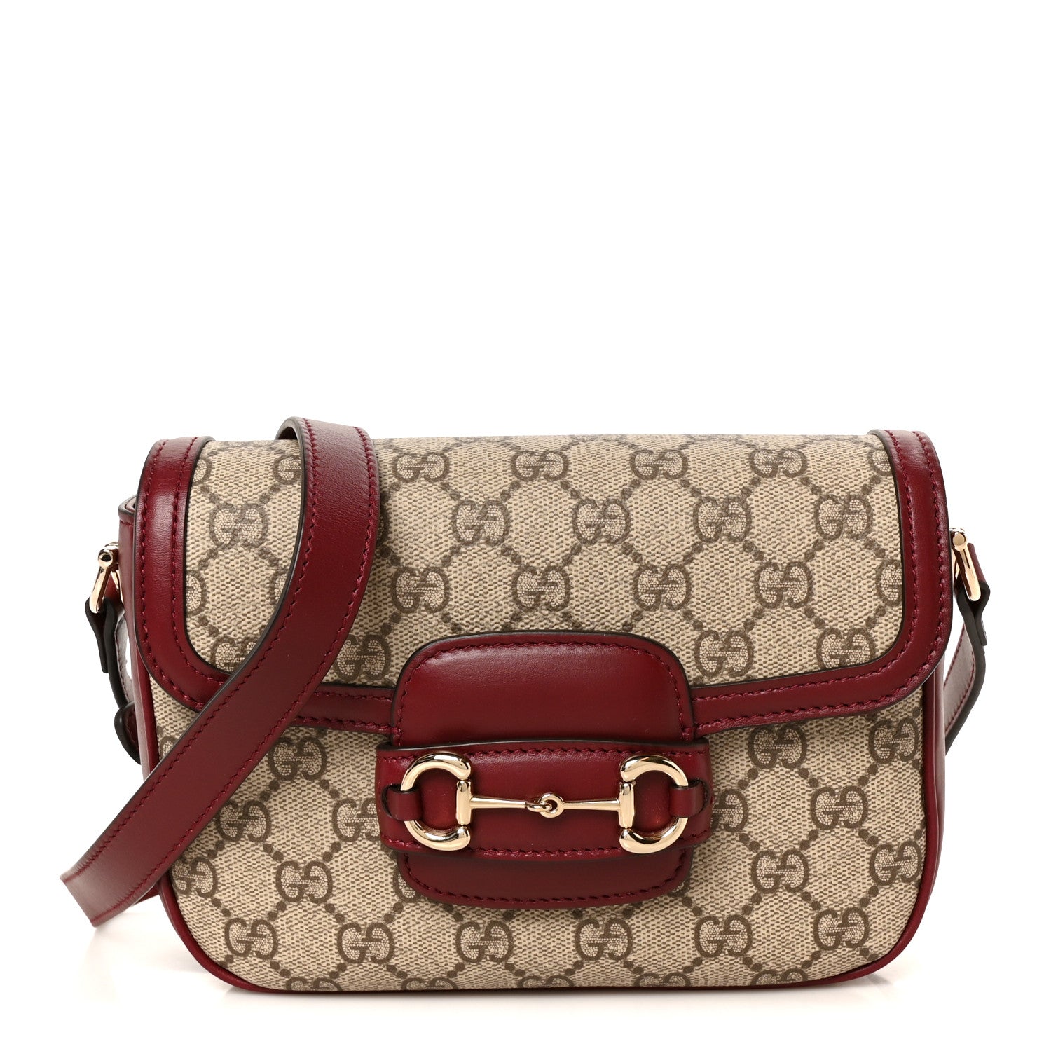 Gucci GG Supreme Monogram Horsebit 1955 Soft Small Shoulder Bag Beige Ebony Rosso Ancora 1 of 11