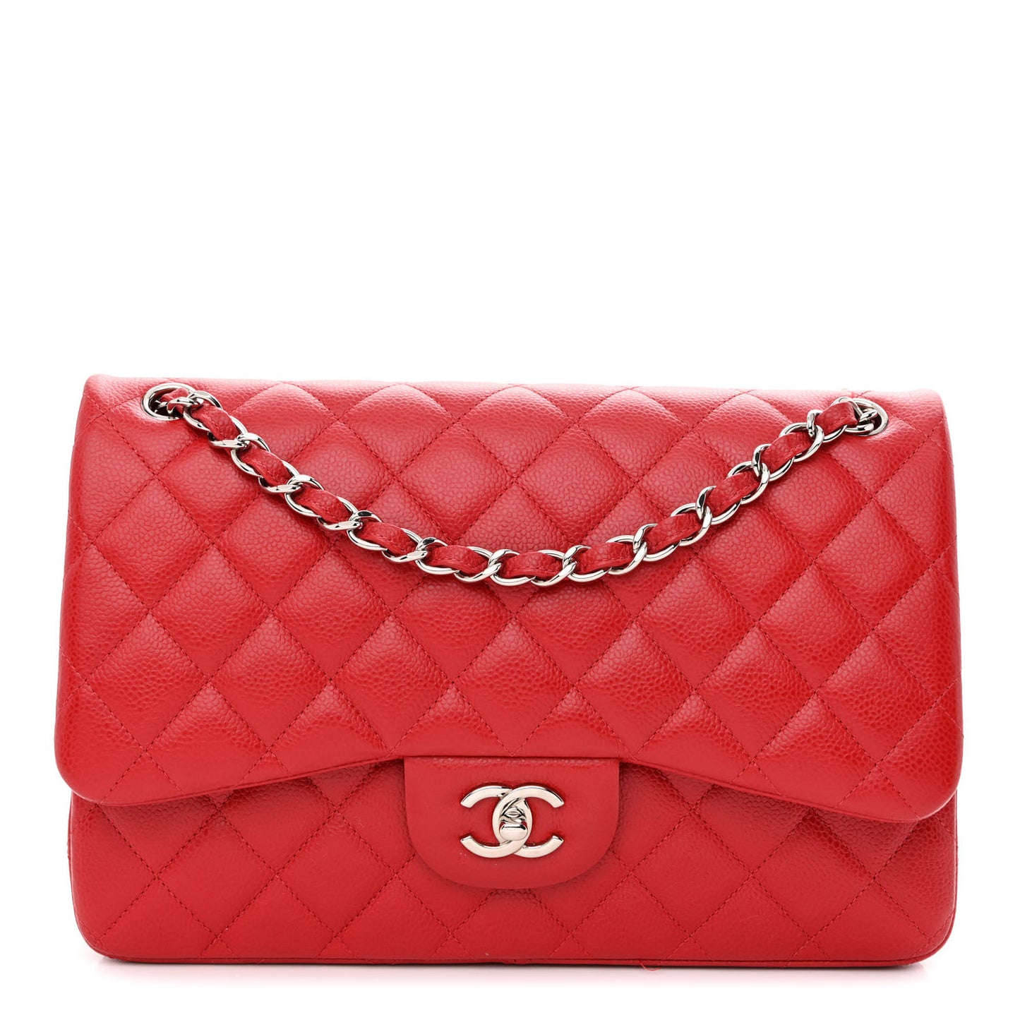 Caviar Quilted Jumbo Double Flap Red