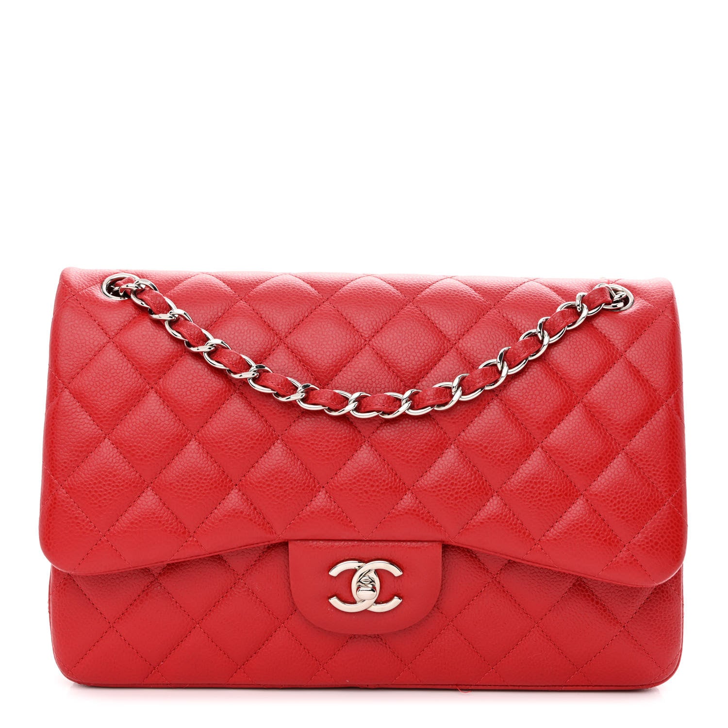 Chanel Caviar Quilted Jumbo Double Flap Red 1 of 13
