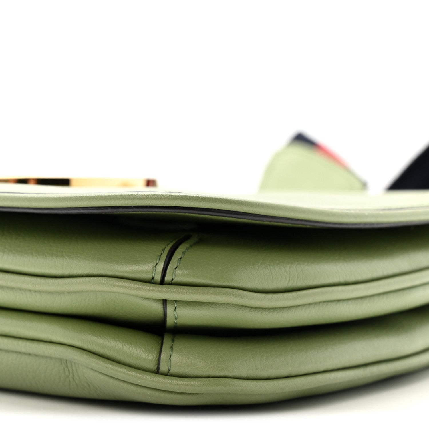 Gucci Roxy Calfskin Web Medium Blondie Top Handle Shoulder Flap Bag Salamander Green 10 of 12