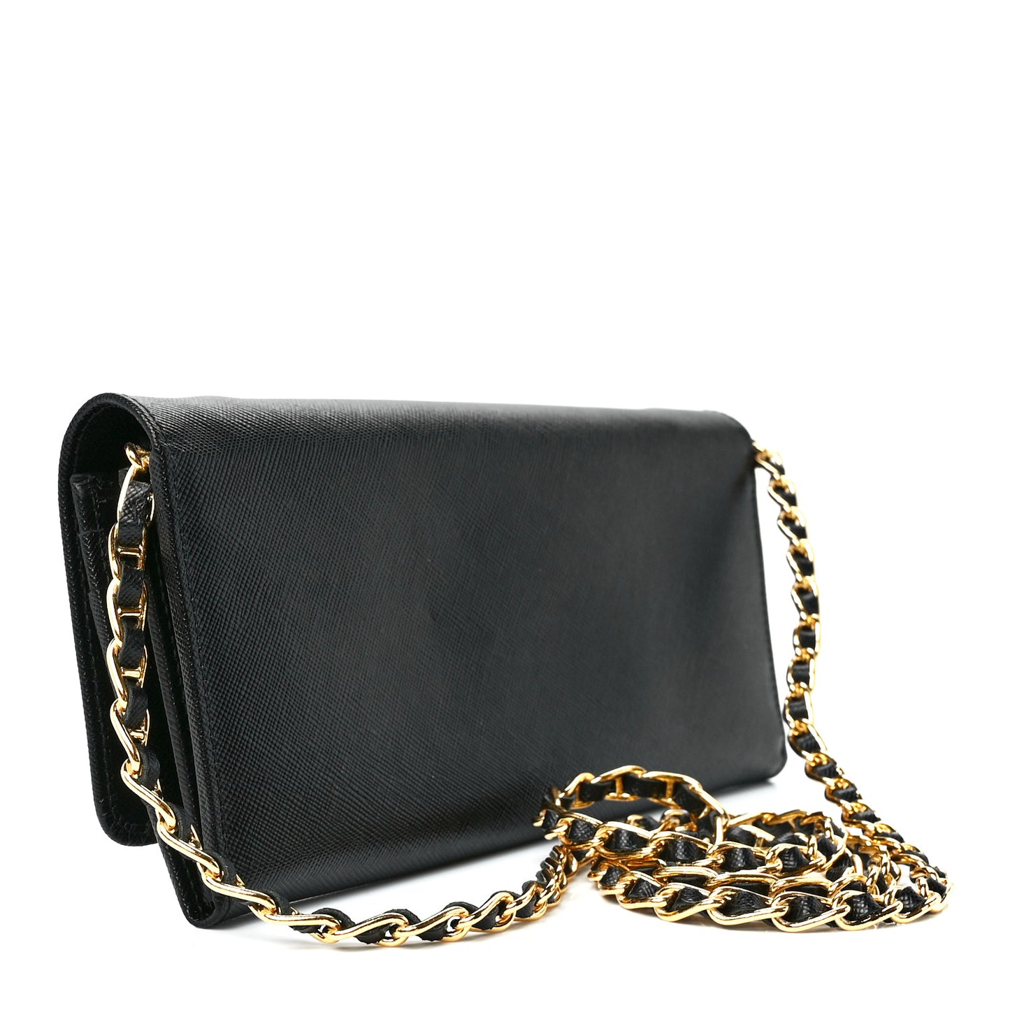 Saffiano Metal Oro Chain Wallet Black