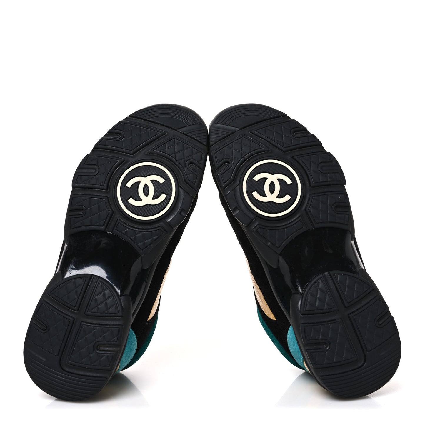 Fabric Calfskin Suede CC Womens Sneakers 39 Black Turquoise Gold 39 Black Turquoise Gold