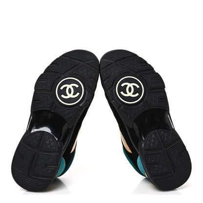 Chanel Fabric Calfskin Suede CC Womens Sneakers 39 Black Turquoise Gold 39 Black Turquoise Gold 7 of 10