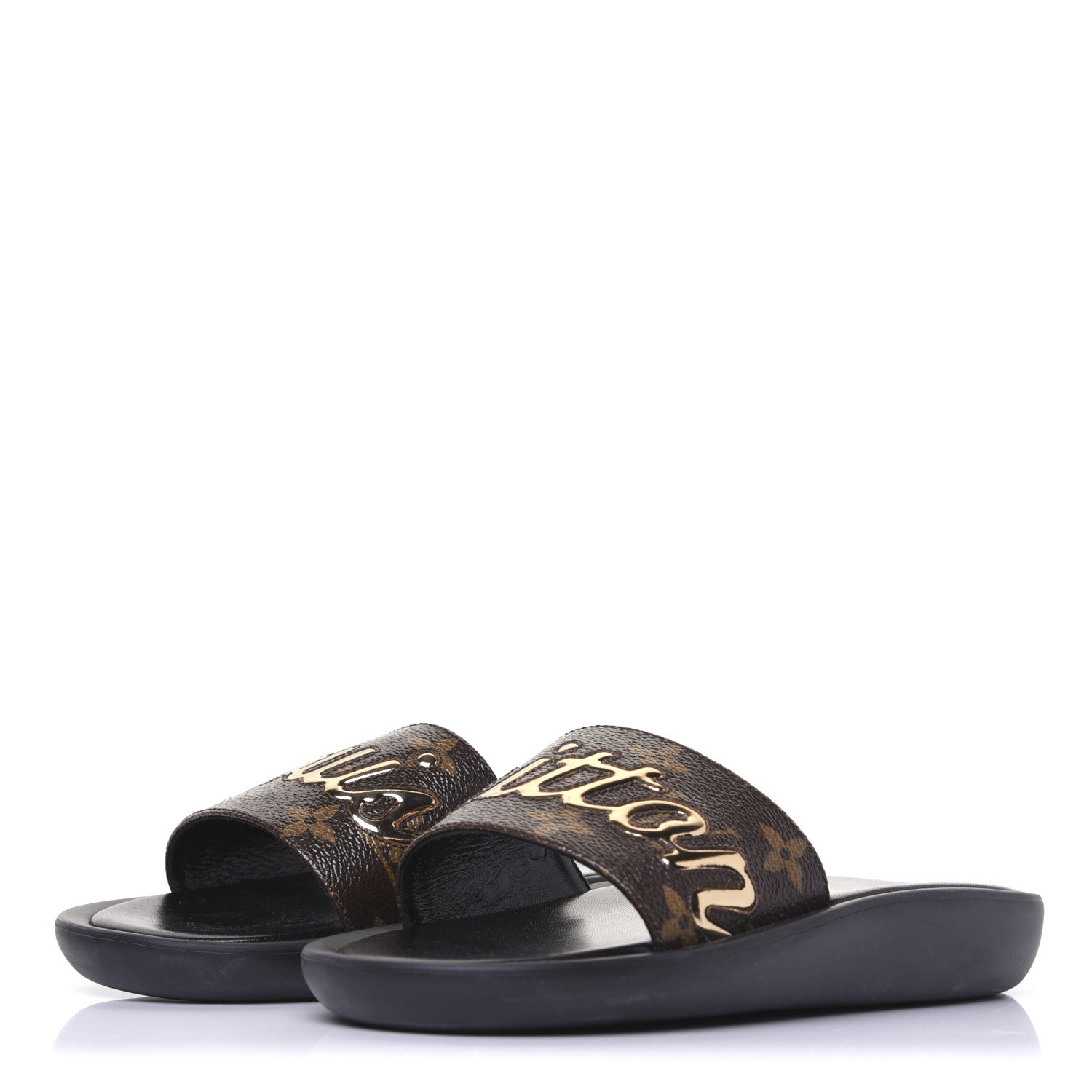 Louis Vuitton Metallic Calfskin Monogram Logo Sunbath Slide Sandals 35 2 of 10