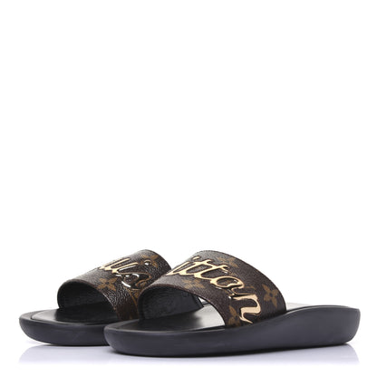 Louis Vuitton Metallic Calfskin Monogram Logo Sunbath Slide Sandals 35 2 of 10