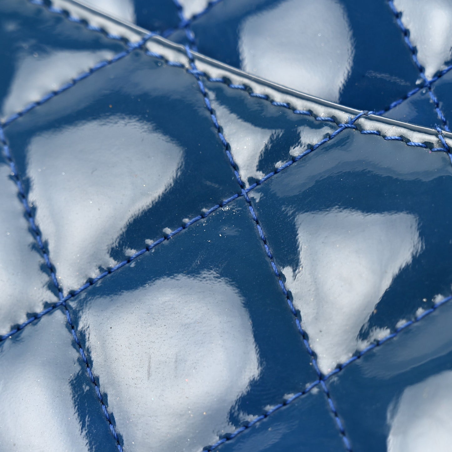 Patent Quilted Wallet On Chain WOC Dark Blue