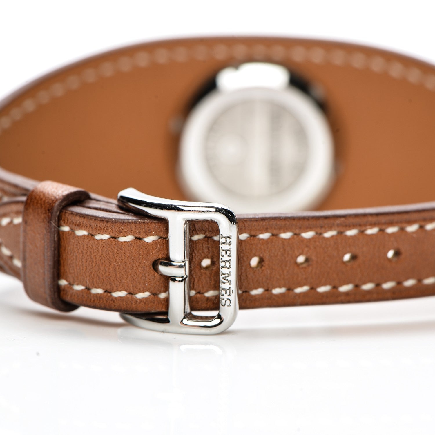 Hermes Stainless Steel Barenia Diamond 26mm Faubourg Manchette Quartz Watch Fauve 7 of 12