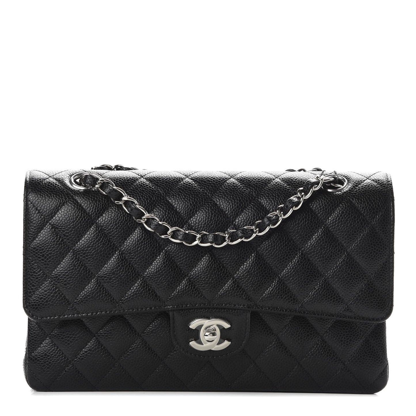 Caviar Quilted Medium Double Flap Black