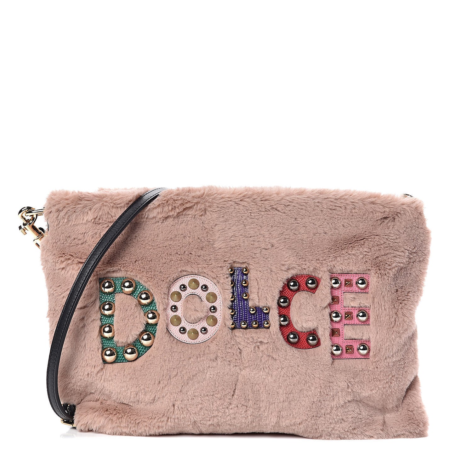 Faux Fur Embroidered Clutch Bag Pink