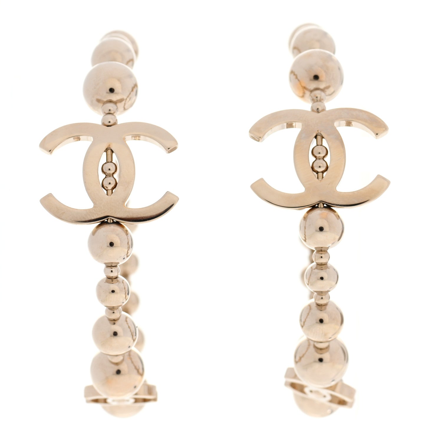 Chanel Metal Bead CC Hoop Earrings Gold 1 of 5