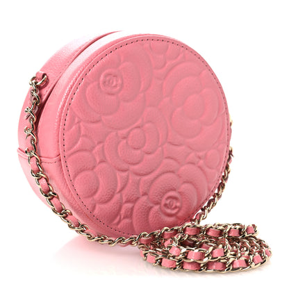 Chanel Caviar Camellia Embossed Round Clutch With Chain Pink 3 of 12