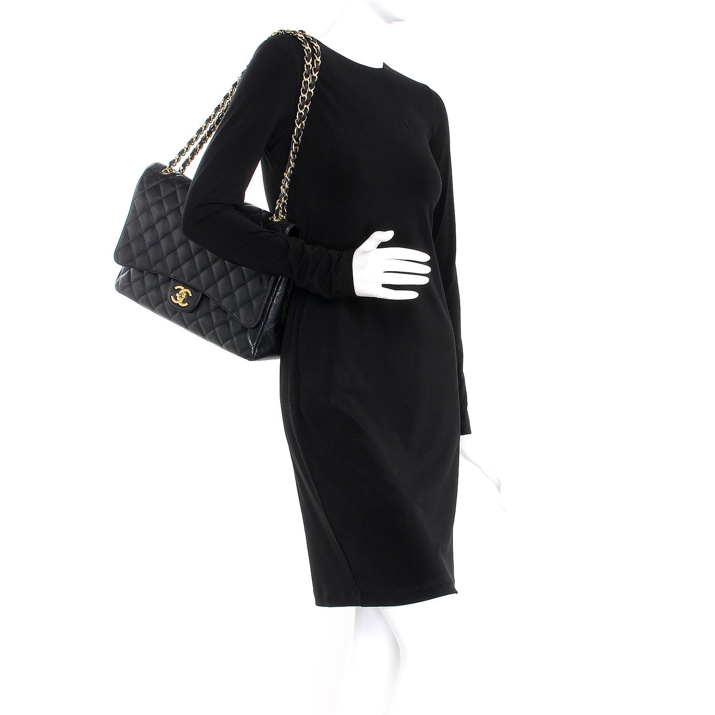 Caviar Quilted Maxi Double Flap Black
