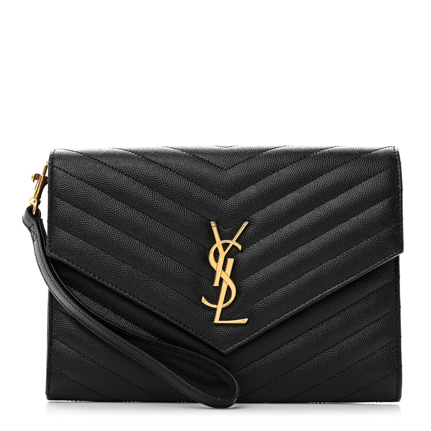 Grain De Poudre Matelasse Chevron Monogram Envelope Clutch Black