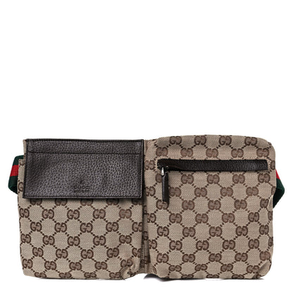 Gucci GG Monogram Web Double Pocket Belt Bag Dark Brown 1 of 12