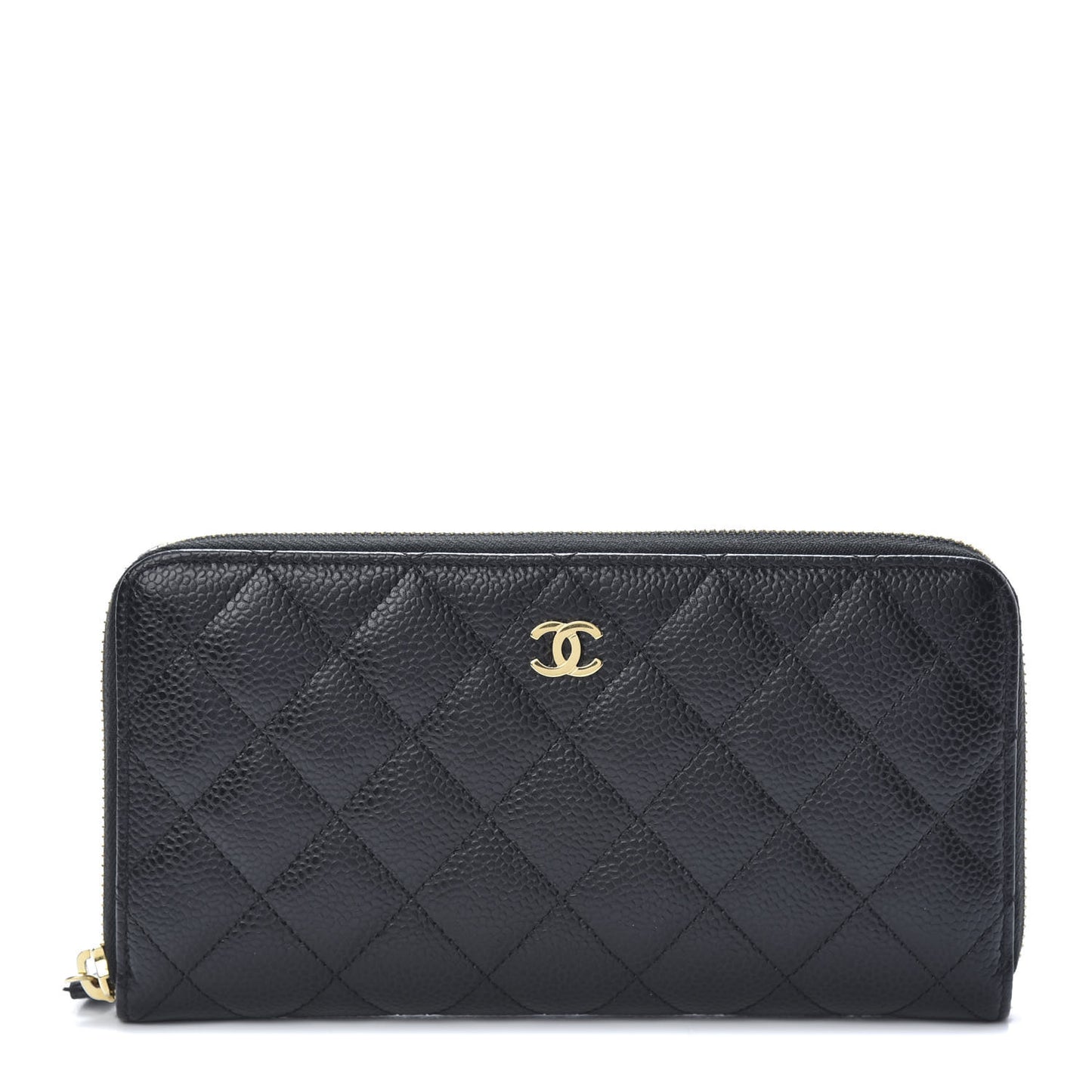 Caviar Quilted Large Gusset Zip Around Wallet Black