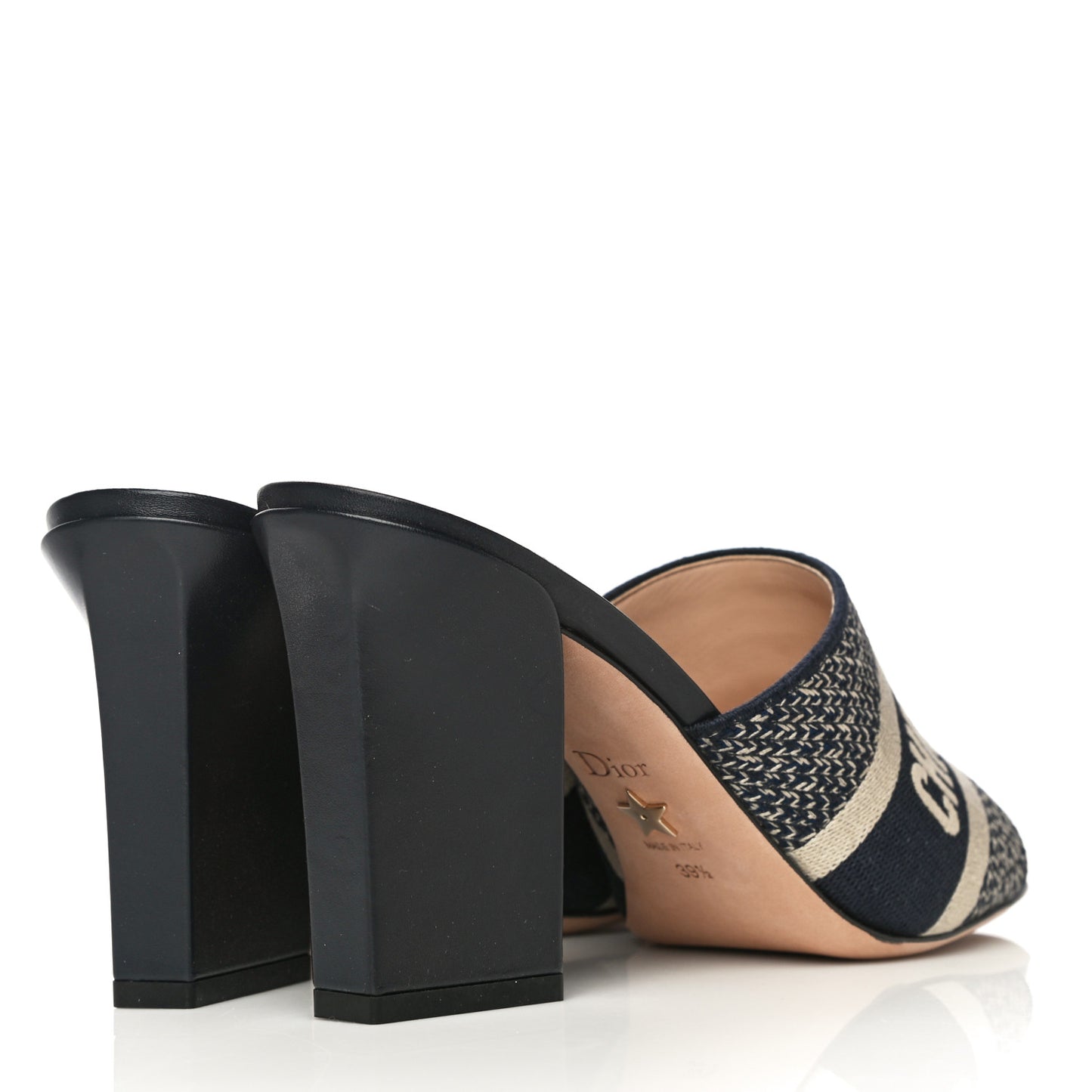 Cotton Embroidered Dway 85mm Slide Sandals 39.5 Deep Blue