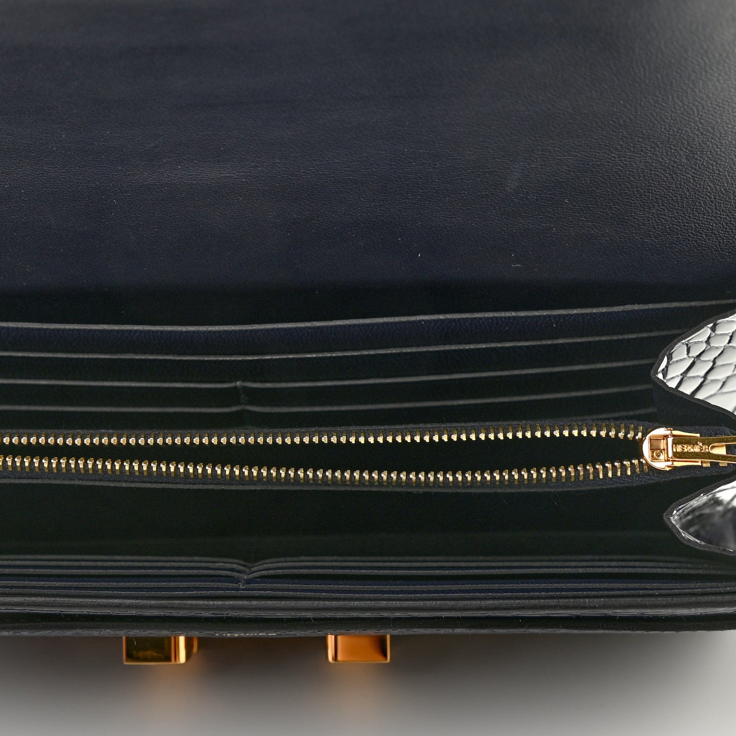 Hermes Shiny Alligator Constance Long Wallet Bleu Marine 5 of 8