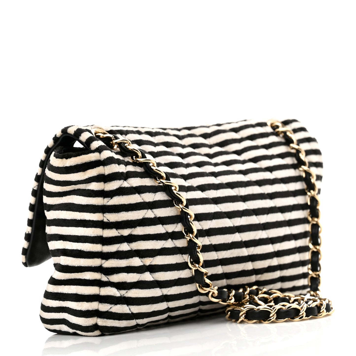 Velvet Quilted Medium Flap Black White