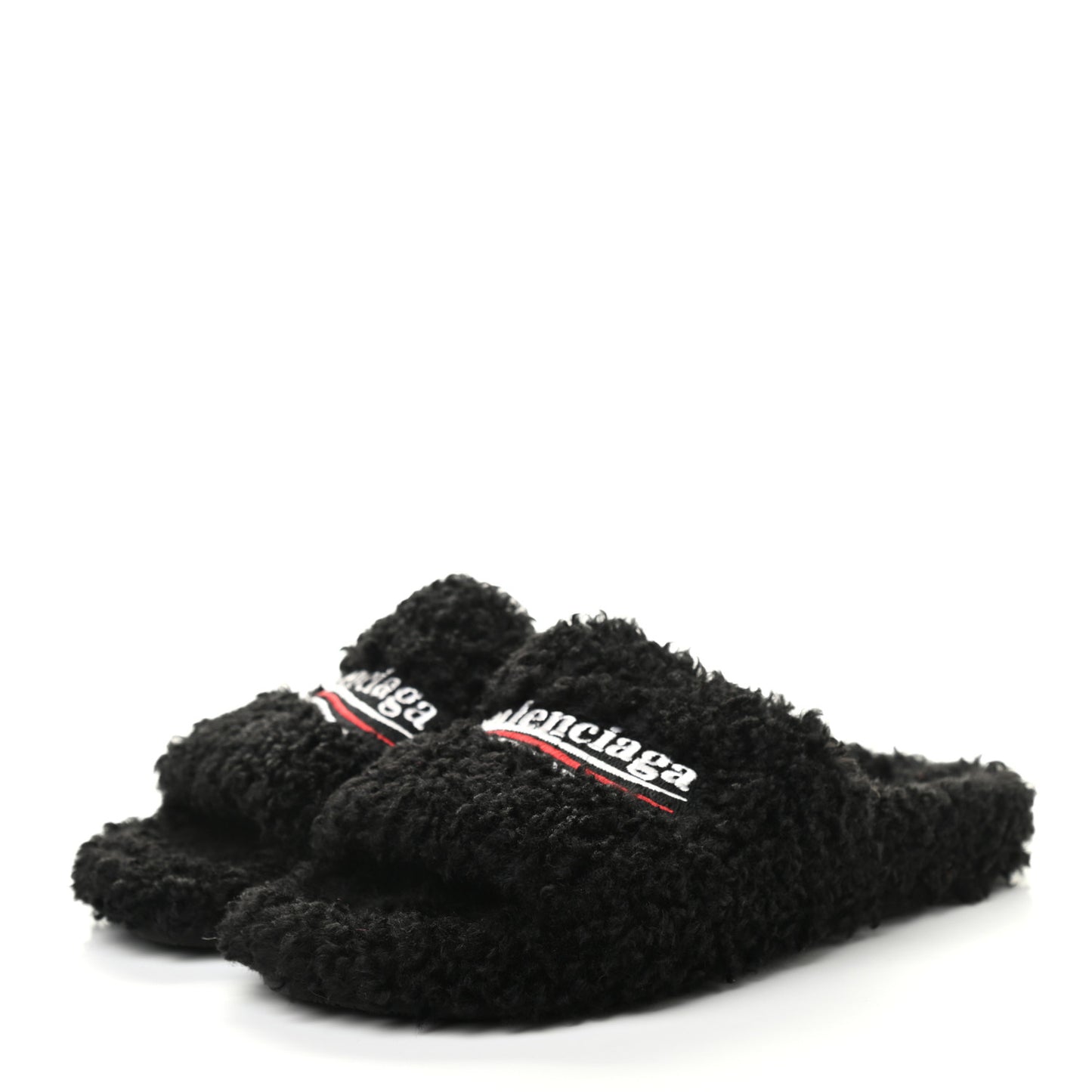 Faux Shearling Political Campaign Logo Slide Sandals 37 Black White Red