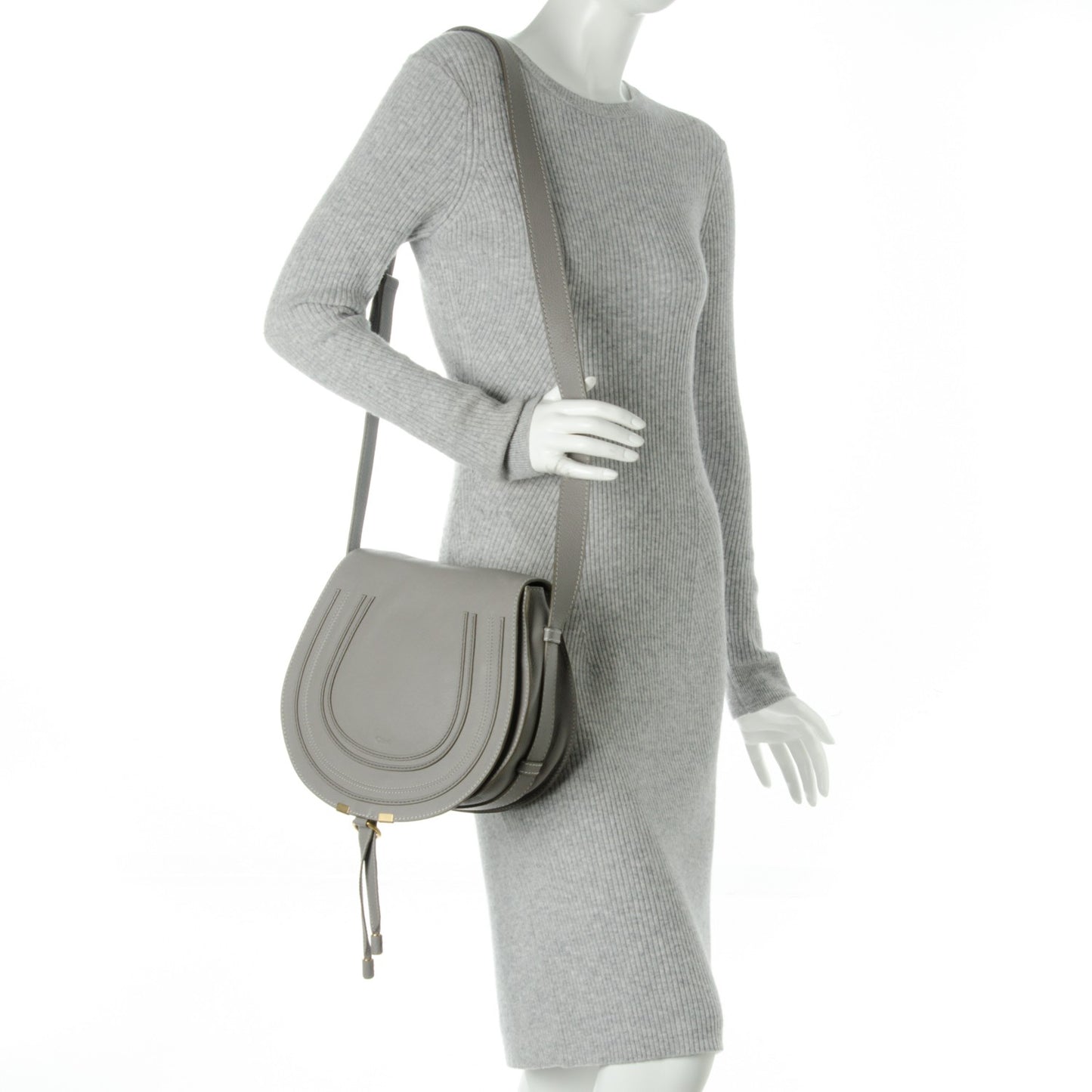 Calfskin Medium Marcie Round Crossbody Bag Cashmere Grey